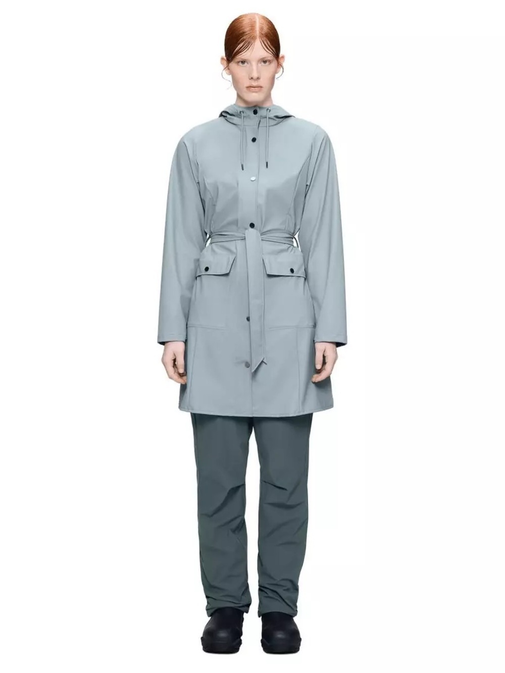 Rains Gray Hooded Rain Coat with Belt